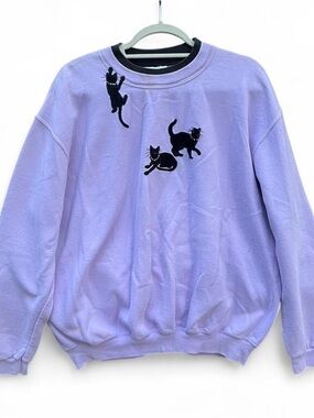 Lilac Cat Graphic Crewneck Sweatshirt - Women's